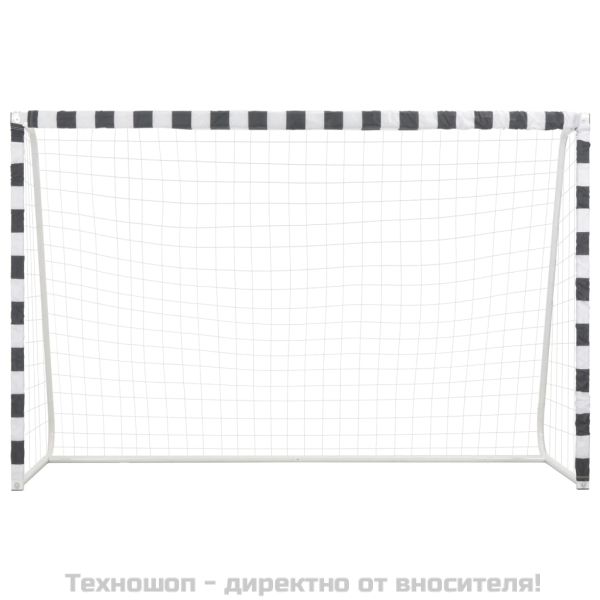 Футболна врата, 300x200x90 см, метал, черно и бяло