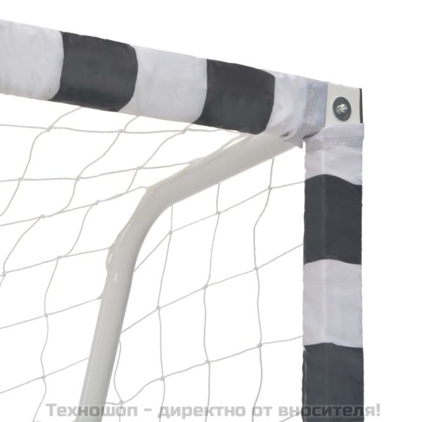 Футболна врата, 300x200x90 см, метал, черно и бяло