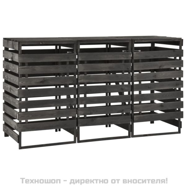 Троен навес за кофи за смет, 210x75x121 см, боядисан бор масив