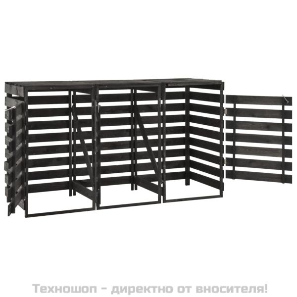 Троен навес за кофи за смет, 210x75x121 см, боядисан бор масив