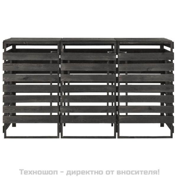 Троен навес за кофи за смет, 210x75x121 см, боядисан бор масив