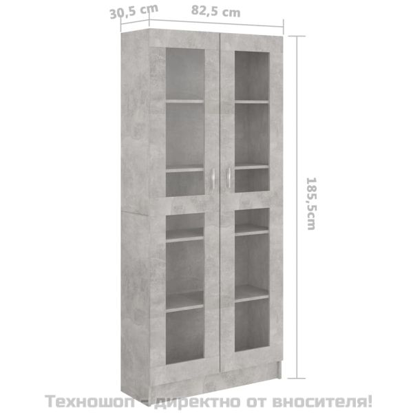 Шкаф витрина, бетонно сив, 82,5x30,5x185,5 см, ПДЧ