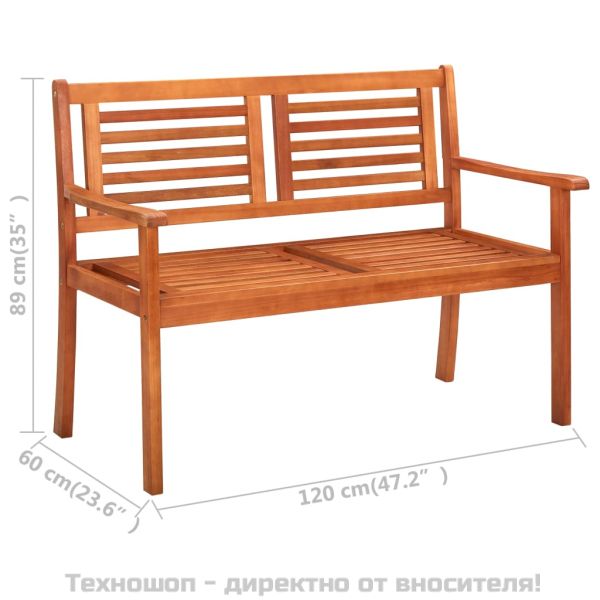 2-местна градинска пейка, 120 cм, евкалиптово дърво масив