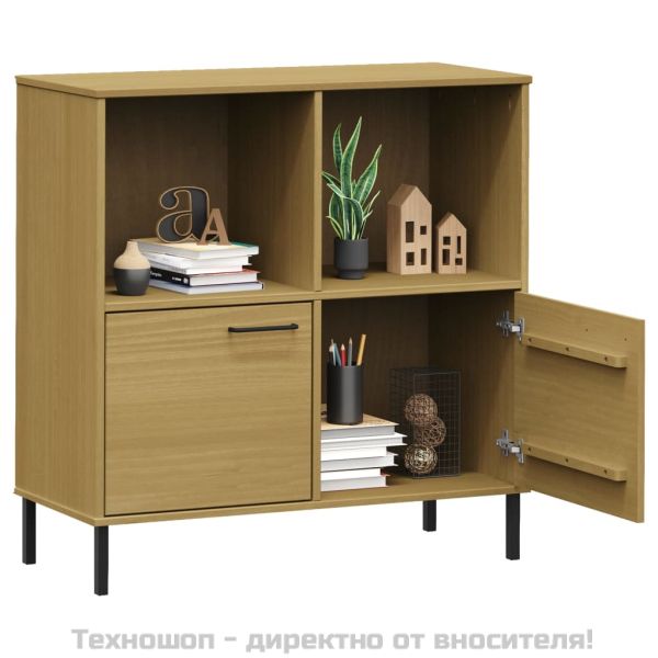 Библиотека метални крака кафява 90x35x90,5 см дърво масив OSLO