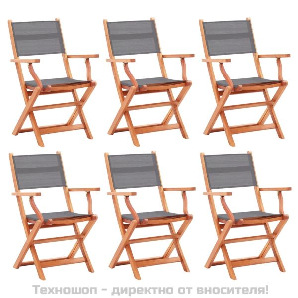 Сгъваеми градински столове 6 бр сиви евкалипт масив и textilene