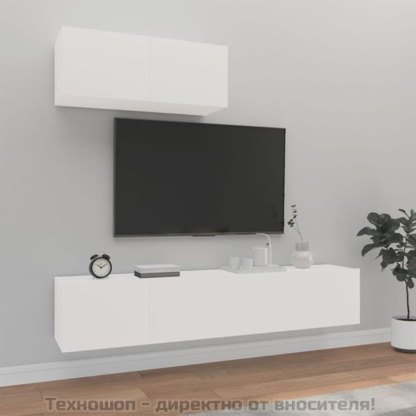 Комплект ТВ шкафове от 3 части, бял, инженерно дърво