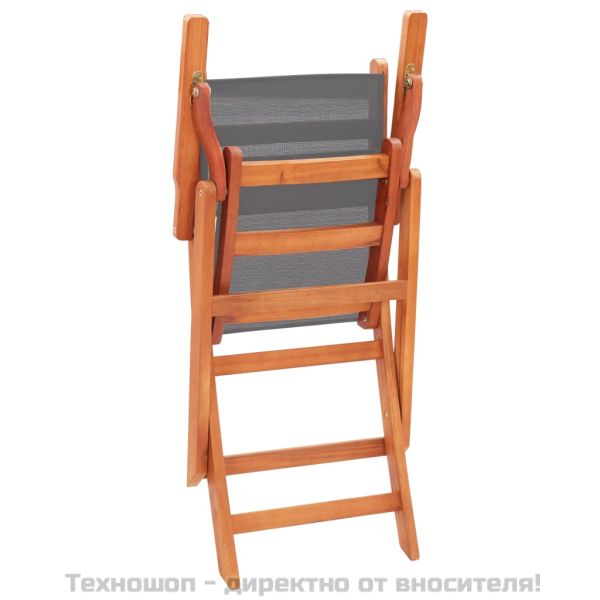 Сгъваеми градински столове 4 бр сиви евкалипт масив и textilene