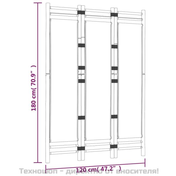 Сгъваема 3-панелна преграда за стая 120 см бамбук и платно