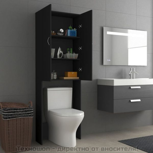 Шкаф за пералня, черен, 64x25,5x190 см