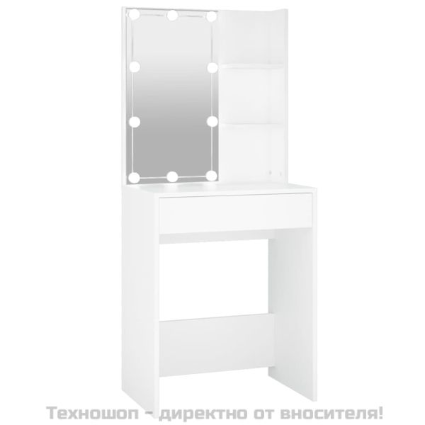 Тоалетка с LED, бяла, 60x40x140 см