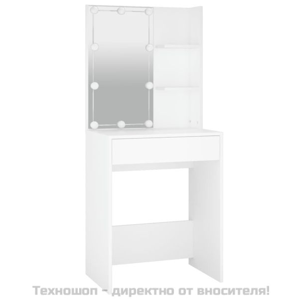 Тоалетка с LED, бяла, 60x40x140 см