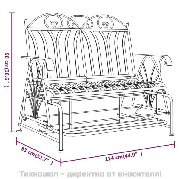 2-местна пейка планер, 114 см, черна, стомана