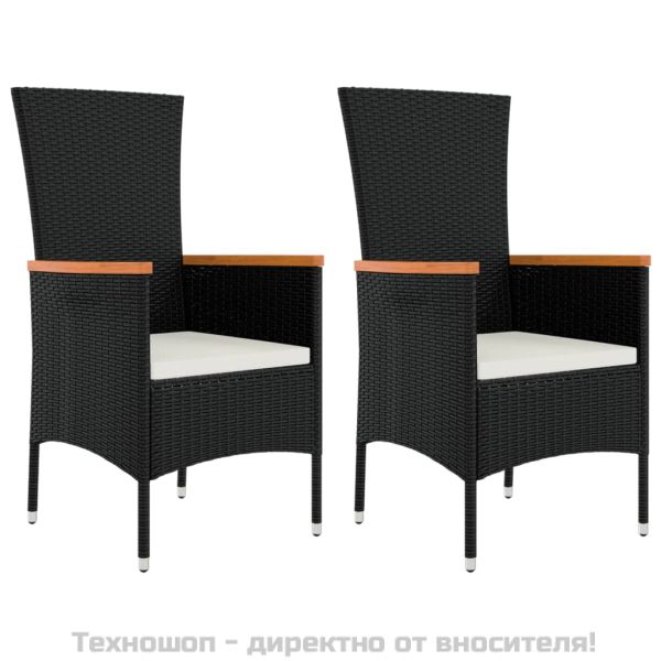 Градински столове с възглавници, 2 бр, полиратан, черни