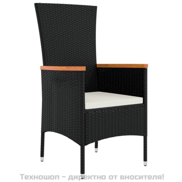 Градински столове с възглавници, 2 бр, полиратан, черни