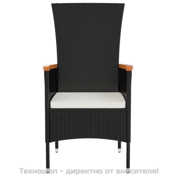 Градински столове с възглавници, 2 бр, полиратан, черни