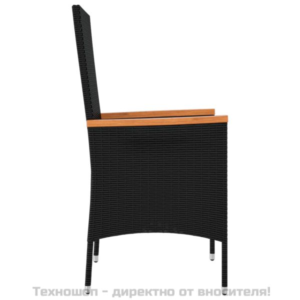 Градински столове с възглавници, 2 бр, полиратан, черни