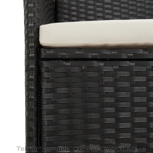 Градински столове с възглавници, 2 бр, полиратан, черни