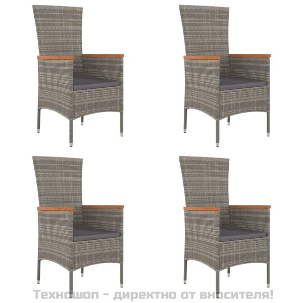 Градински столове с възглавници, 4 бр, полиратан, сиви