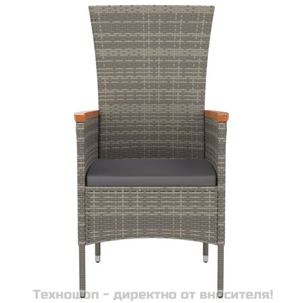 Градински столове с възглавници, 4 бр, полиратан, сиви