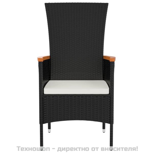 Градински столове с възглавници, 4 бр, полиратан, черни