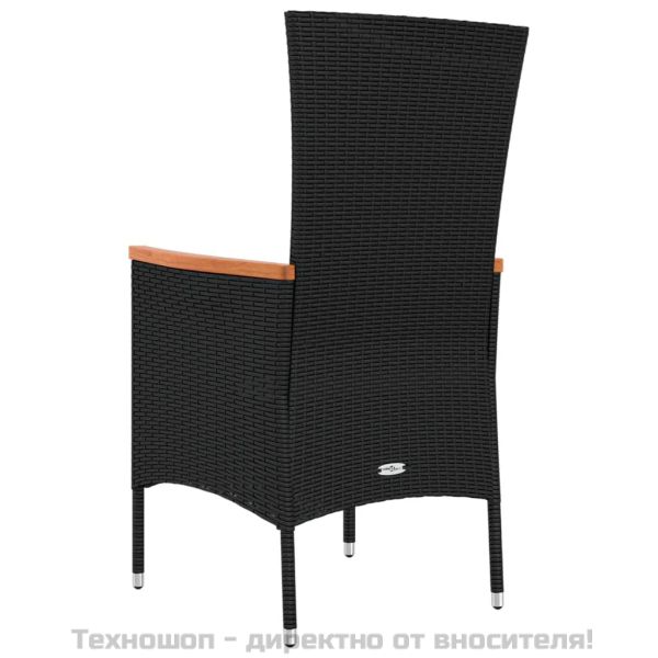 Градински столове с възглавници, 4 бр, полиратан, черни