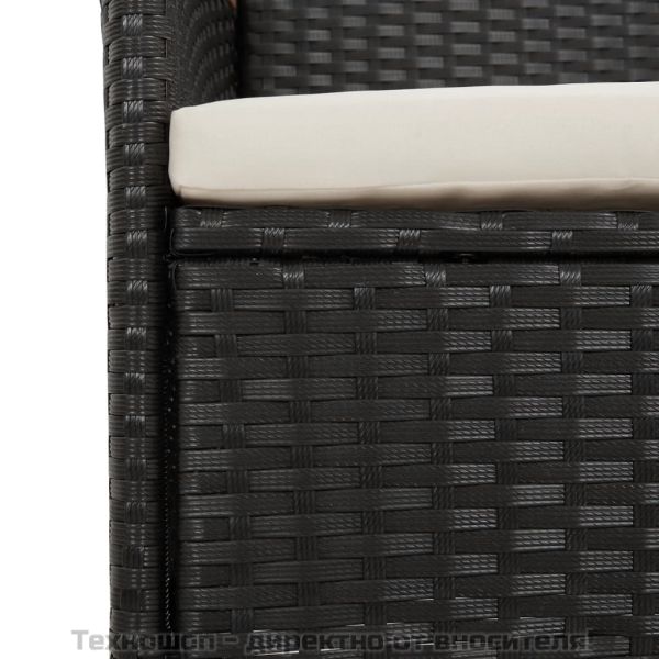 Градински столове с възглавници, 4 бр, полиратан, черни