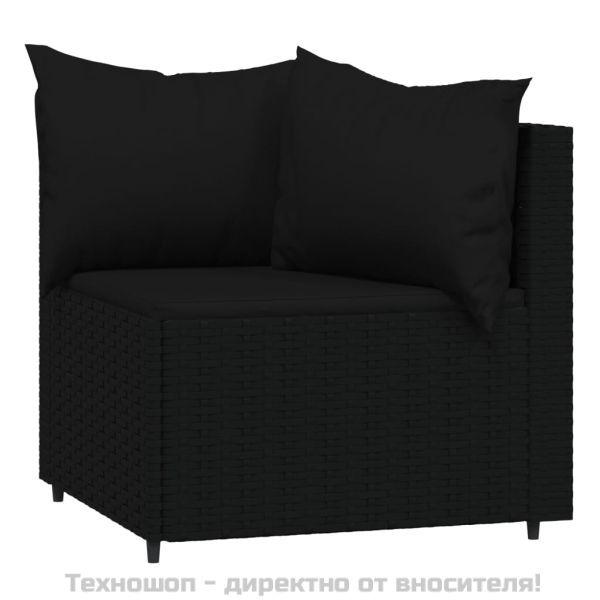 Градински лаундж комплект с възглавници 4 части черен полиратан