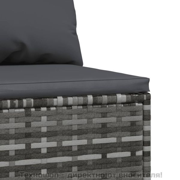 Градински среден диван с възглавници, сив, полиратан
