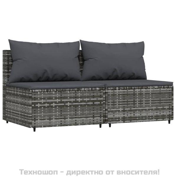 Градински средни дивани с възглавници, 2 бр, сиви, полиратан