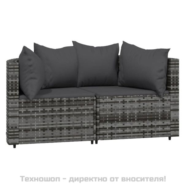 Градински лаундж комплект с възглавници 3 части сив полиратан