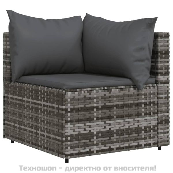Градински ъглов диван с възглавници, сив, полиратан