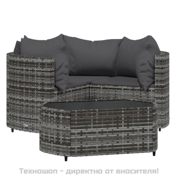 Градински лаундж комплект с възглавници 4 части сив полиратан