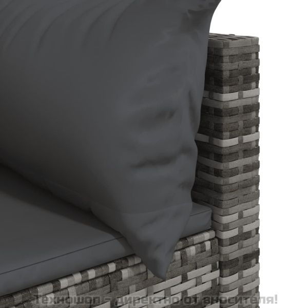 Градински лаундж комплект с възглавници 3 части сив полиратан