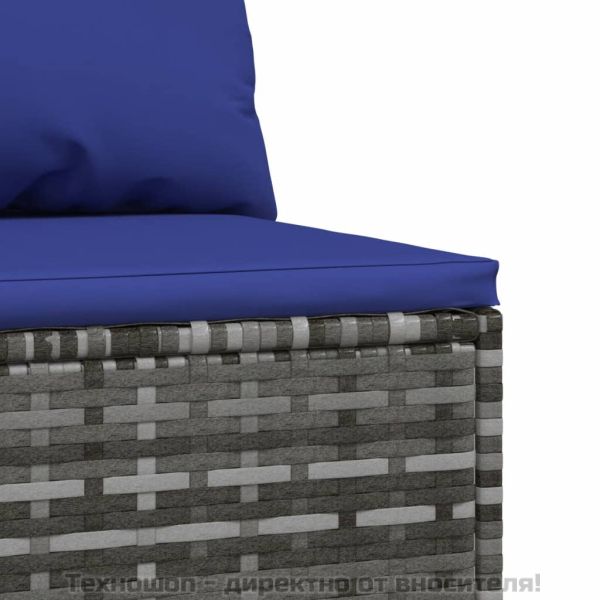 Градински лаундж комплект с възглавници 3 части сив полиратан