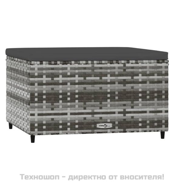 Градински табуретки с възглавници, 2 бр, сив полиратан