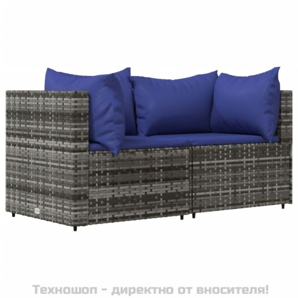 Градински ъглови дивани с възглавници, 2 бр, сиви, полиратан