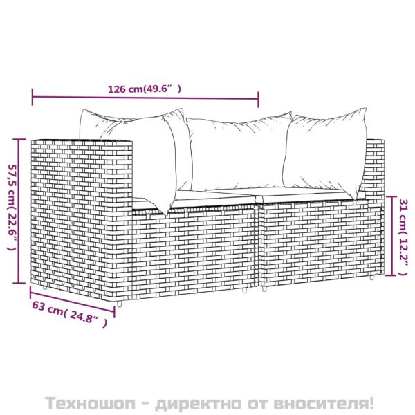 Градински ъглови дивани с възглавници, 2 бр, сиви, полиратан