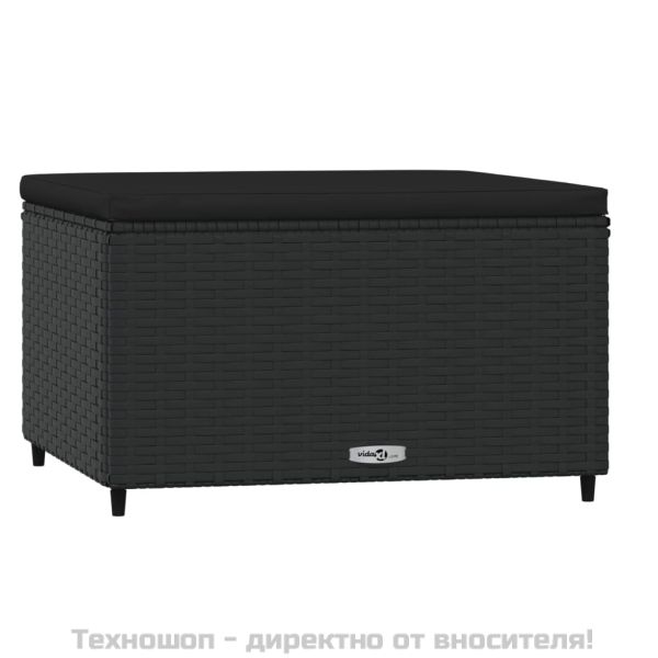 Градинска табуретка с възглавница, черна, полиратан