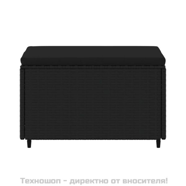 Градинска табуретка с възглавница, черна, полиратан