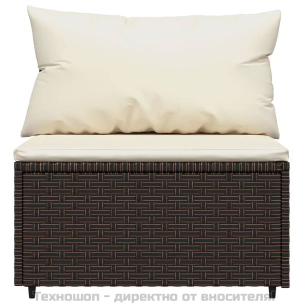 Градински комплект с възглавници, 3 части, кафяв, полиратан