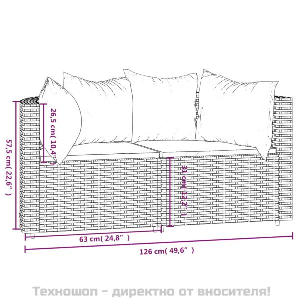 Градински ъглови дивани с възглавници, 2 бр, сиви, полиратан