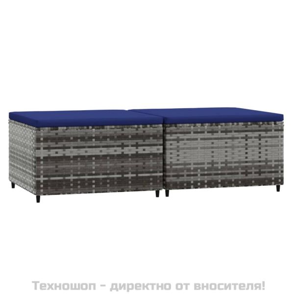 Градински табуретки с възглавници, 2 бр, сив полиратан