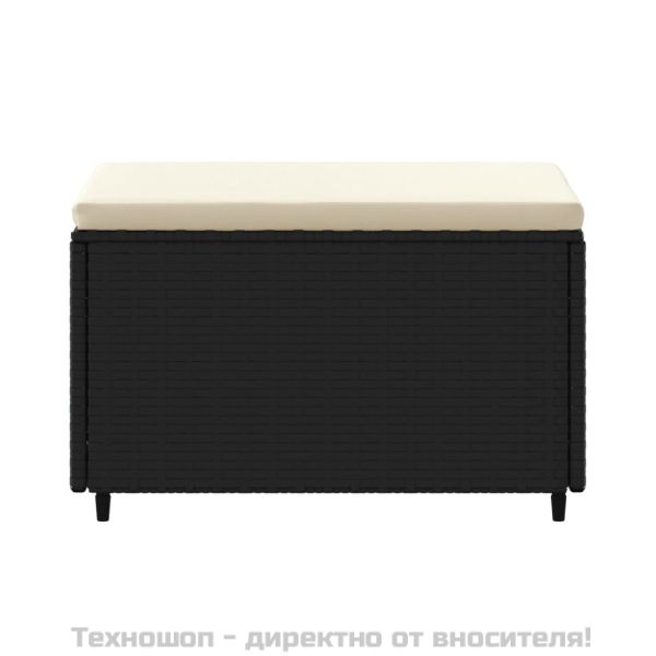 Градинска табуретка с възглавница, черна, полиратан