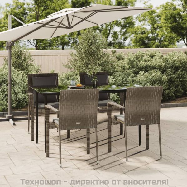 Градински трапезен комплект 5 части с възглавници сив полиратан