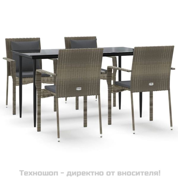 Градински трапезен комплект 5 части с възглавници сив полиратан