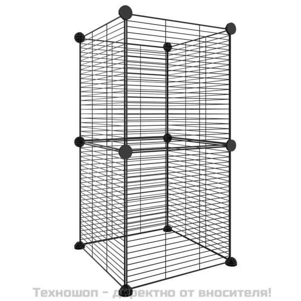 Клетка за домашни любимци, 8 панела, черна, 35x35 см, стомана