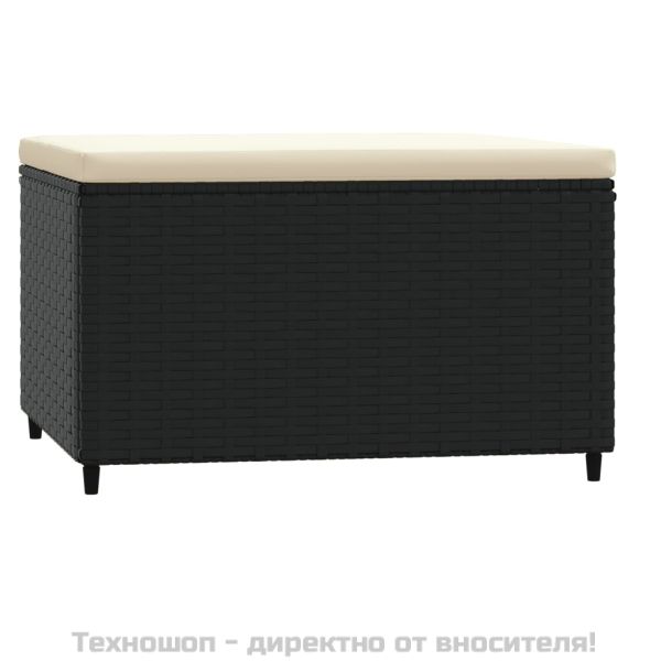 Градински табуретки с възглавници, 2 бр, черен полиратан