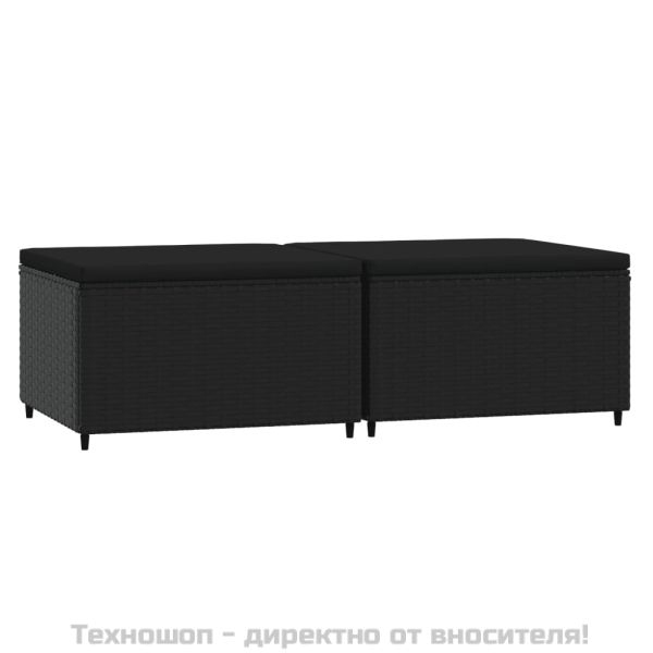 Градински табуретки с възглавници, 2 бр, черен полиратан