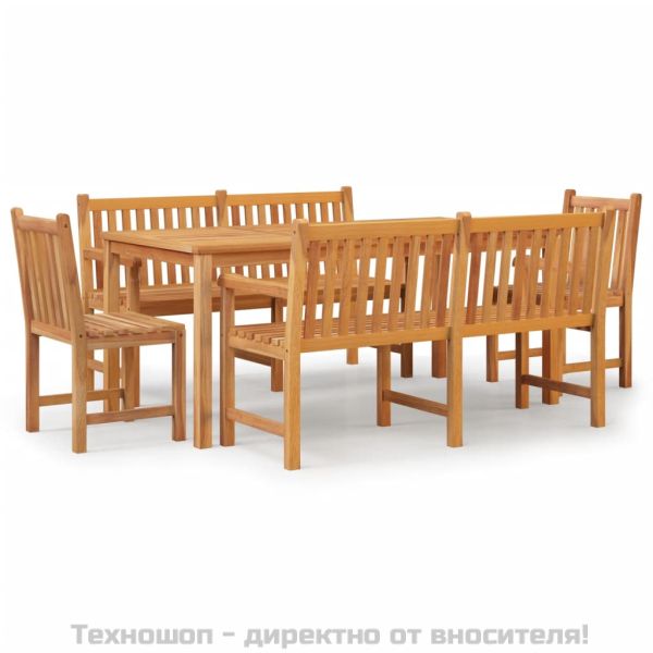 Градински трапезен комплект, 5 части, тиково дърво масив