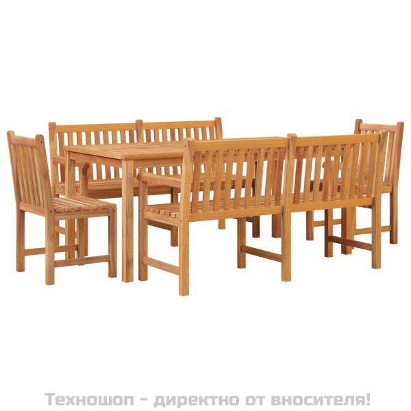 Градински трапезен комплект, 5 части, тиково дърво масив